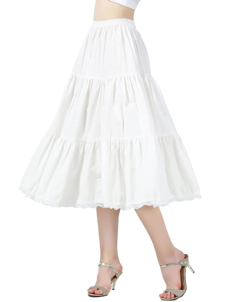 BEAUTELICATE Women 100% Cotton Skirt 3 Tiered A-Line Retro Medieval Skirt - Image 1